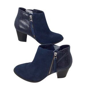 Vionic Anne Ankle Bootie Suede Leather Blue Snakeskin Size 9.5 Side Zip TVW4837